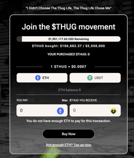 New Meme Token ICO ‘Thug Life’ Launched, $100,000 Milestone Hit in Hours