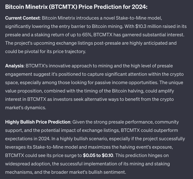 ChatGPT Compares Bitcoin Minetrix and Bitcoin for 2024: Which Will Outperform?