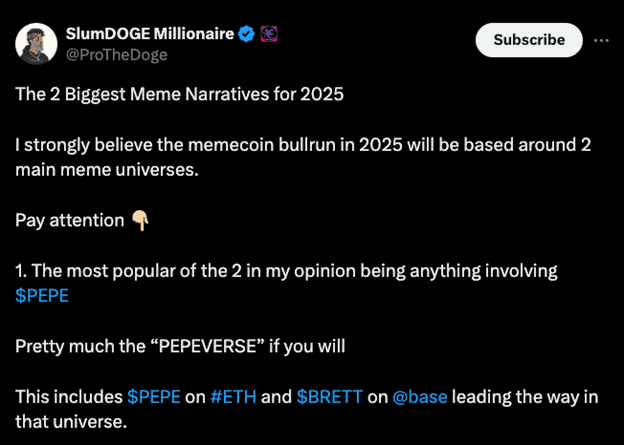 Dogecoin Millionaire Says to Watch Pepe, Neiro Ethereum, Brett for the Next Crypto Bull Run: What About Pepe Unchained?